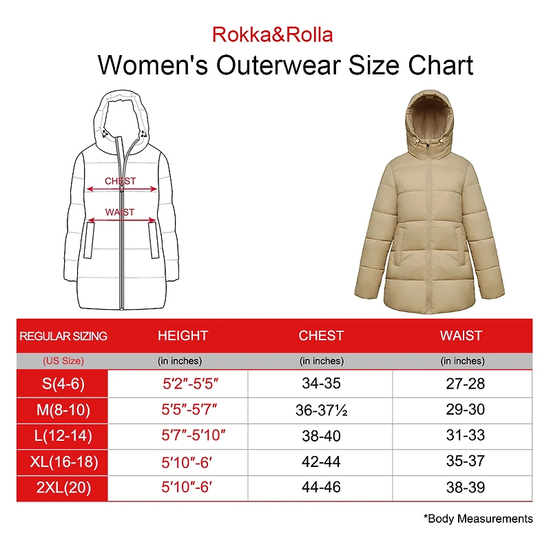Rokka&Rolla Womens Mid-Length Lightweight Puffer Jacket