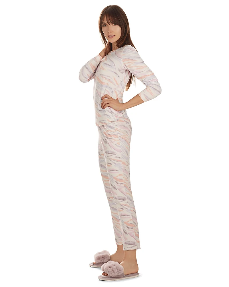MeMoi Women's Pastel Zebra Long Sleeve Pajama Set