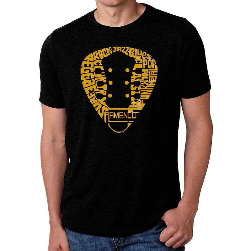 LA Pop Art Men's Cotton/Poly Blend Word T-Shirt - Guitar Pick Genres