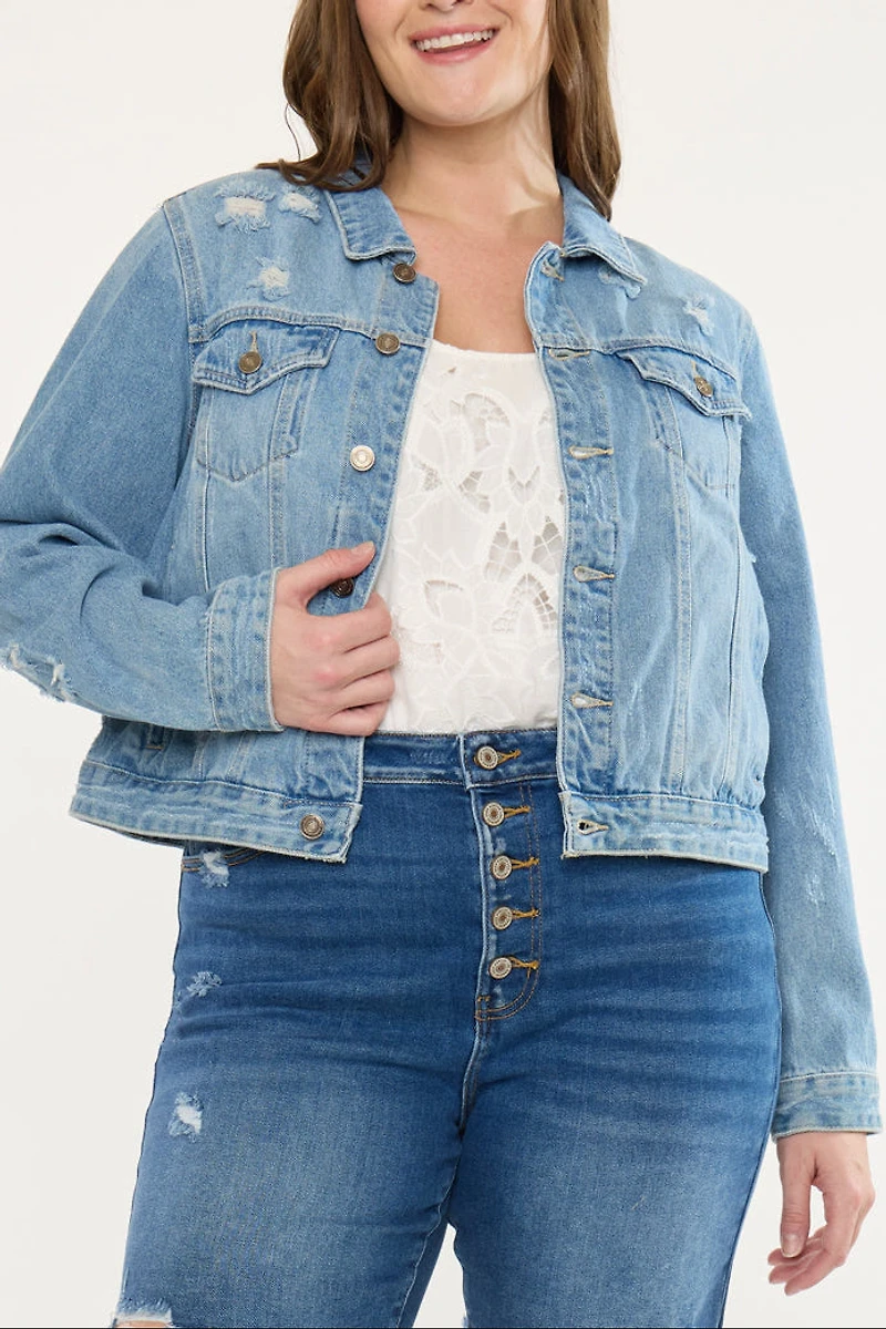KanCan Women's Plus Classic Trucker Denim Jacket Aria