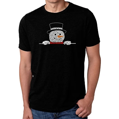 LA Pop Art Men's Cotton-Poly Word T-Shirt - Peeking Snowman