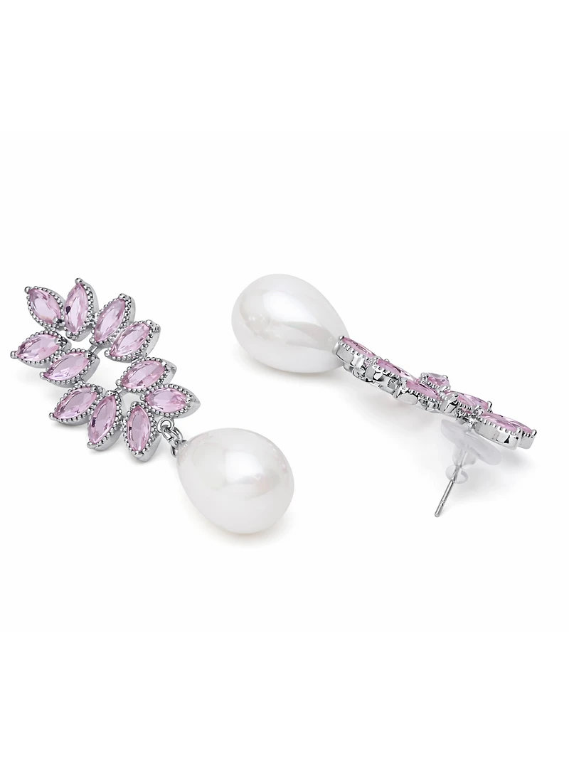 AGP PARIS Womens Marquise Leaf Pearl Drop Earrings
