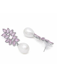 AGP PARIS Womens Marquise Leaf Pearl Drop Earrings