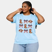 Simply Sage Market - Coquette Patriotic Cowboy Boots And Hats Chart Women's Plus Sized Garment Dyed Graphic T-Shirt