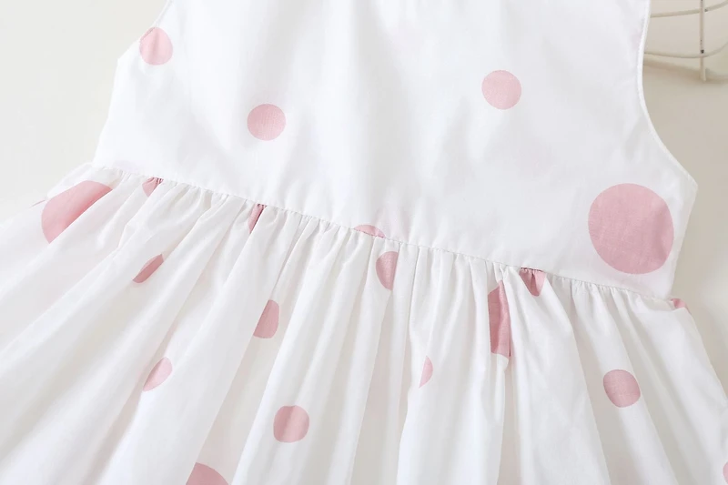 MyKids-USA Polka Dot Pattern Sleeveless Round Collar Dress With Bow