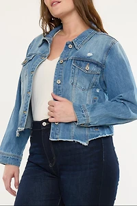 KanCan Women's Plus Distressed Denim Jacket Vianca