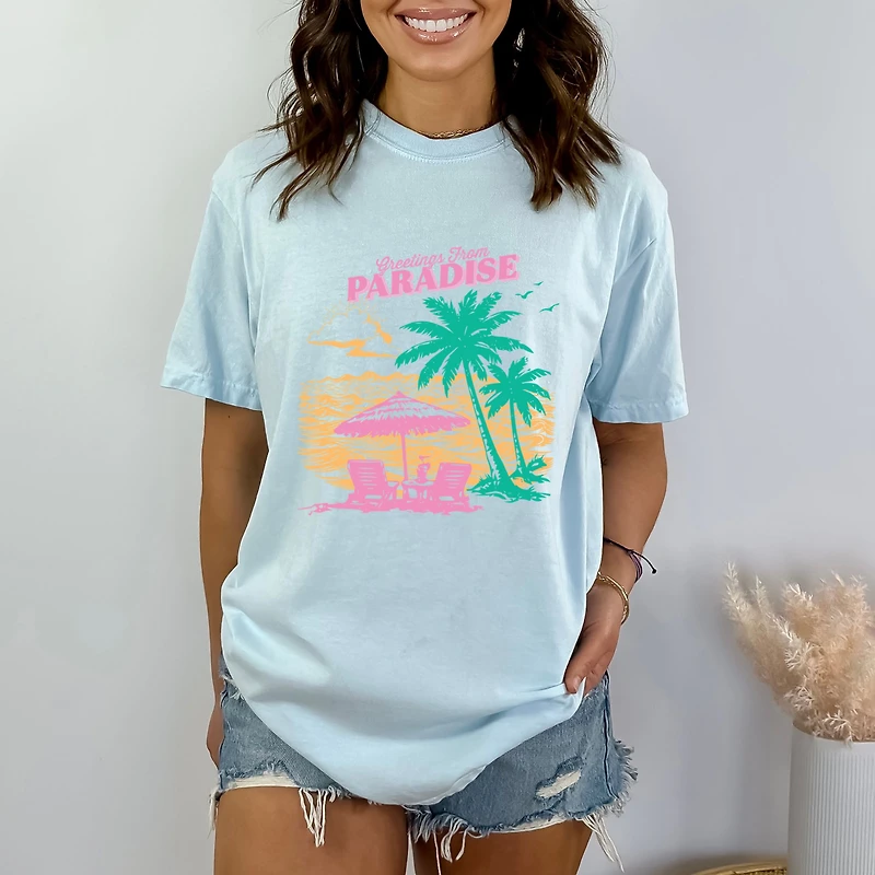 Simply Sage Market - Greetings From Paradise Palm Tree Women's Garment Dyed Graphic T-shirt