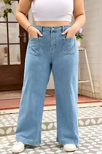 Threaded Pear Women's Adelyn Textured Wide Leg PLUS Jeans