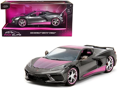 Jada 2020 Chevrolet Corvette Stingray Gray Metallic with Pink Carbon Hood and Top "Pink Slips" Series 1/24
