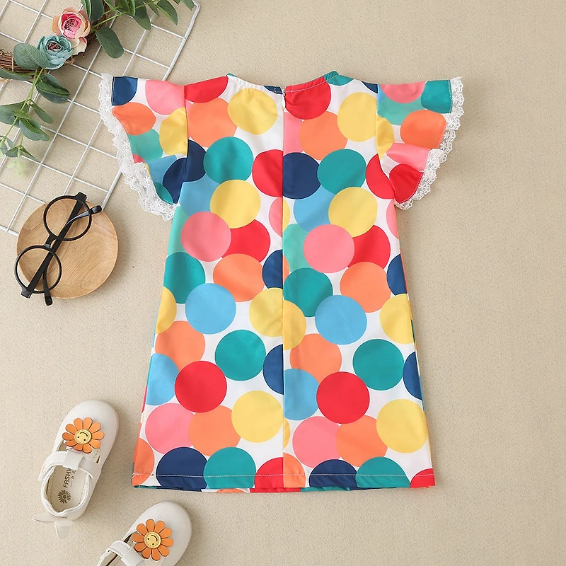 MyKids-USA Baby Pink Polka Dot Dress with Butterfly Flutter Sleeves