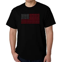 LA Pop Art Men's Cotton Crew Neck T-Shirt - American Flag Word Art, Short Sleeve, Regular Fit