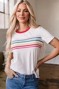 Threaded Pear Women's Carter Rainbow Stripe Crewneck Top