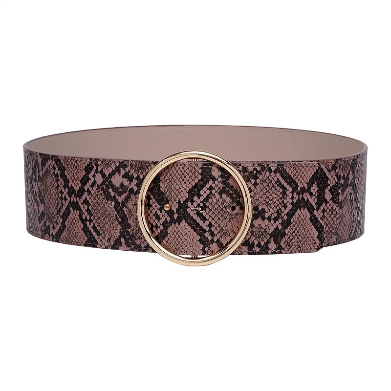 AGP PARIS Pink Snake Print Dual Buckle Women's Belt