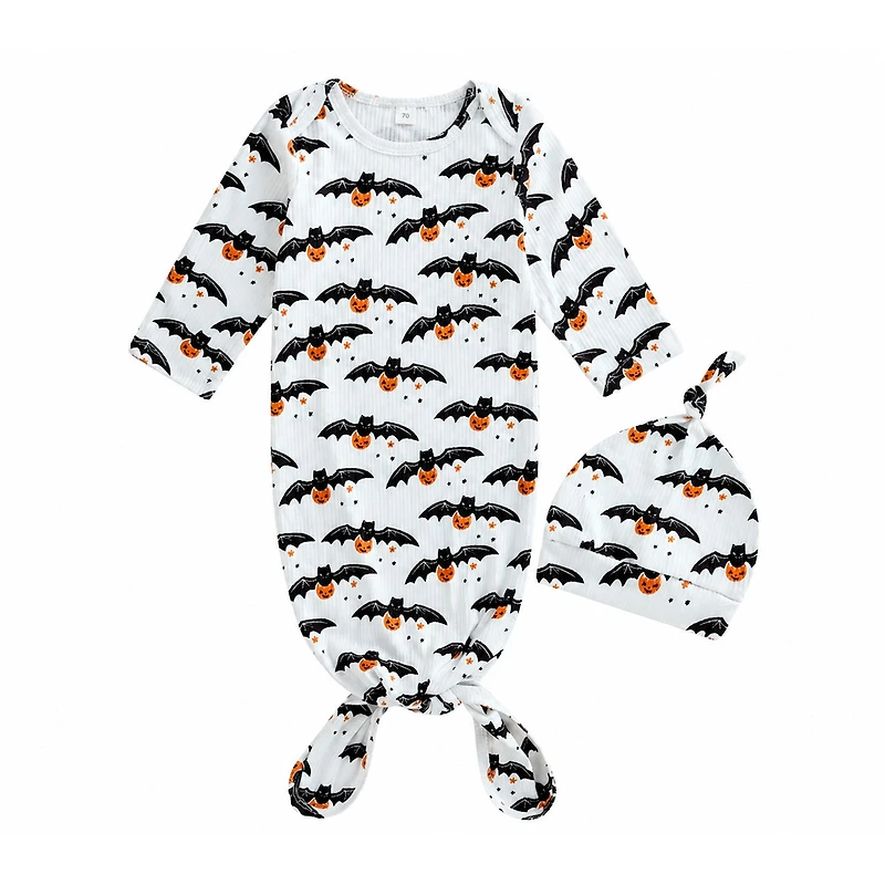 Laurenza's Baby Boys Halloween Bat Knotted Gown with Hat