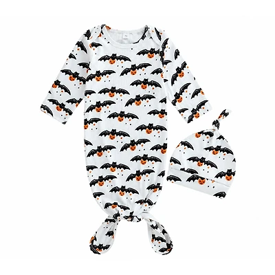Laurenza's Baby Boys Halloween Bat Knotted Gown with Hat