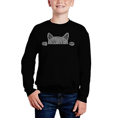 LA Pop Art Boy's Word Crewneck Sweatshirt - Peeking Cat