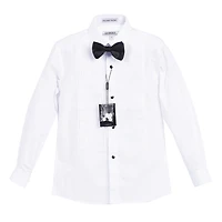 Gioberti Boy's White Tuxedo Dress Shirt, with Bow Tie and Metal Studs