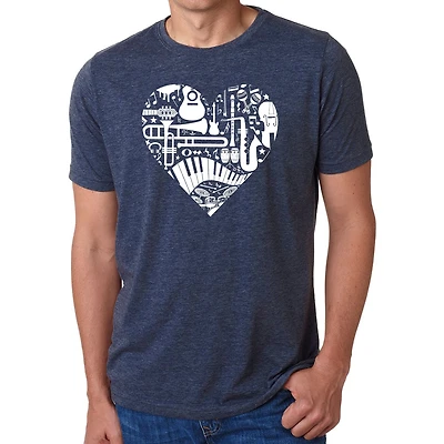 LA Pop Art Men's Cotton/Poly Blend Graphic T-Shirt - Musical Instrument Heart