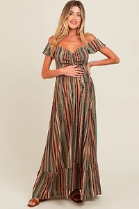 PinkBlush Womens Multicolor Off Shoulder Cinched Maternity Maxi Dress