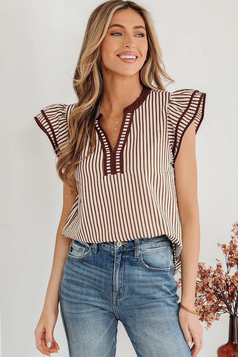 Threaded Pear Women's Karter Ruffled Short Sleeve Blouse