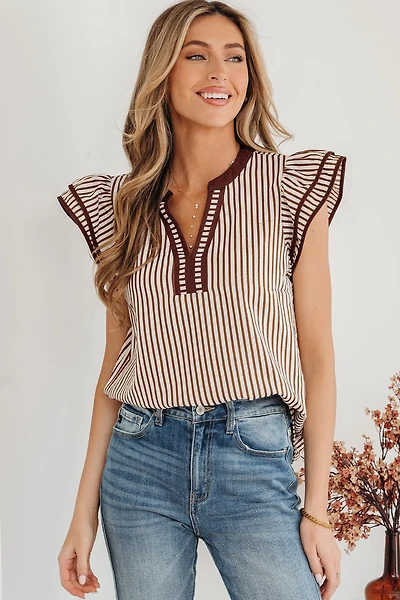 Threaded Pear Women's Karter Ruffled Short Sleeve Blouse