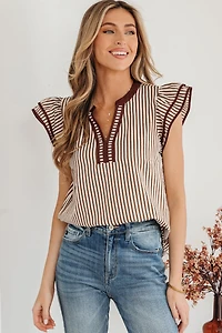 Threaded Pear Women's Karter Ruffled Short Sleeve Blouse