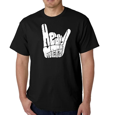 LA Pop Art Men's Heavy Metal Word T-Shirt - Ronnie James Dio Horns