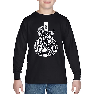 LA Pop Art Boys Long Sleeve T-Shirt - Music Notes Guitar