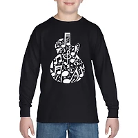 LA Pop Art Boys Long Sleeve T-Shirt - Music Notes Guitar