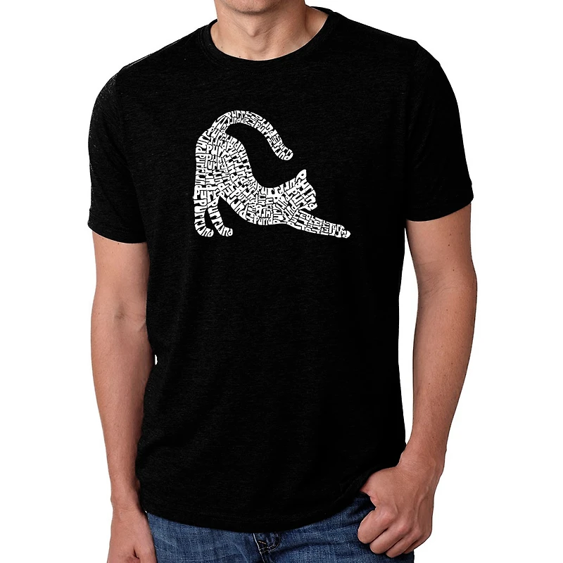 LA Pop Art Men's Cotton/Poly Blend Word T-Shirt - Stretching Cat