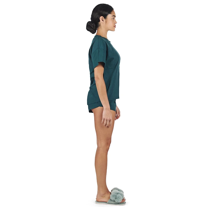 MeMoi Women's Relaxed Fit 100% Cotton Slub Knit Short Set