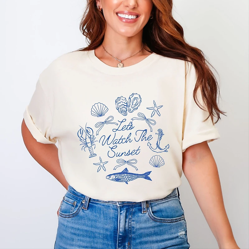 Simply Sage Market - Let's Watch The Sunset Nautical Women's Garment Dyed Graphic T-Shirt