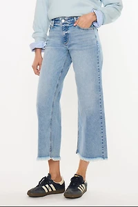 KanCan Women's Essentials Mid Rise Crop Wide Jeans Mal