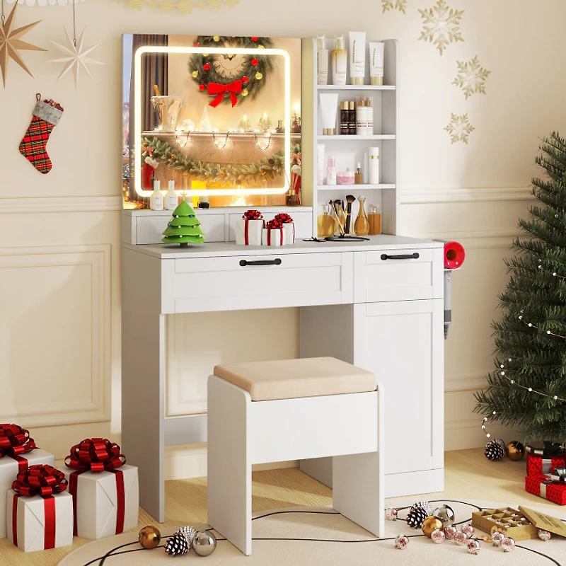 Hivvago Vanity Set with Mirror and 3 Lighting Modes and Adjustable Brightness-White