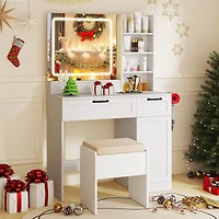 Hivvago Vanity Set with Mirror and 3 Lighting Modes and Adjustable Brightness-White