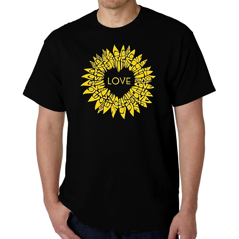 LA Pop Art Men's Sunflower Love Word T-Shirt