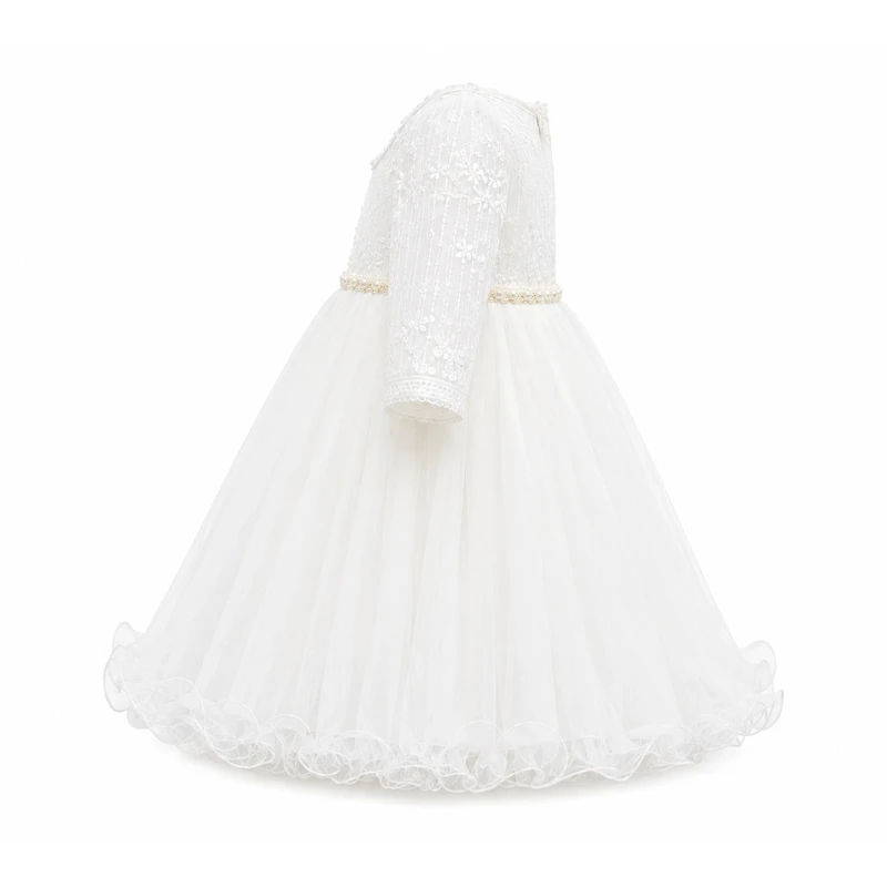 Laurenza's Baby Girls Long-Sleeve Pearl Lace Baptism Dress