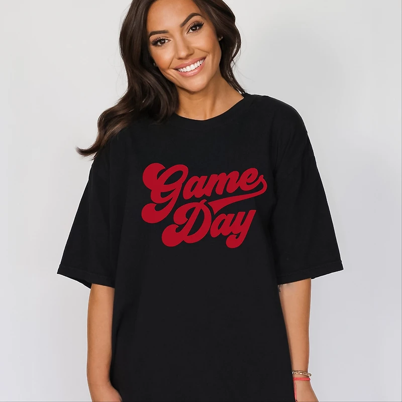 Simply Sage Market - Women's Garment Dyed Graphic T-Shirt Game Day Retro Puff Print