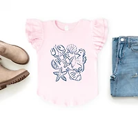 The Juniper Shop - Nautical Animals Outlined Flutter Sleeve Graphic T-Shirt