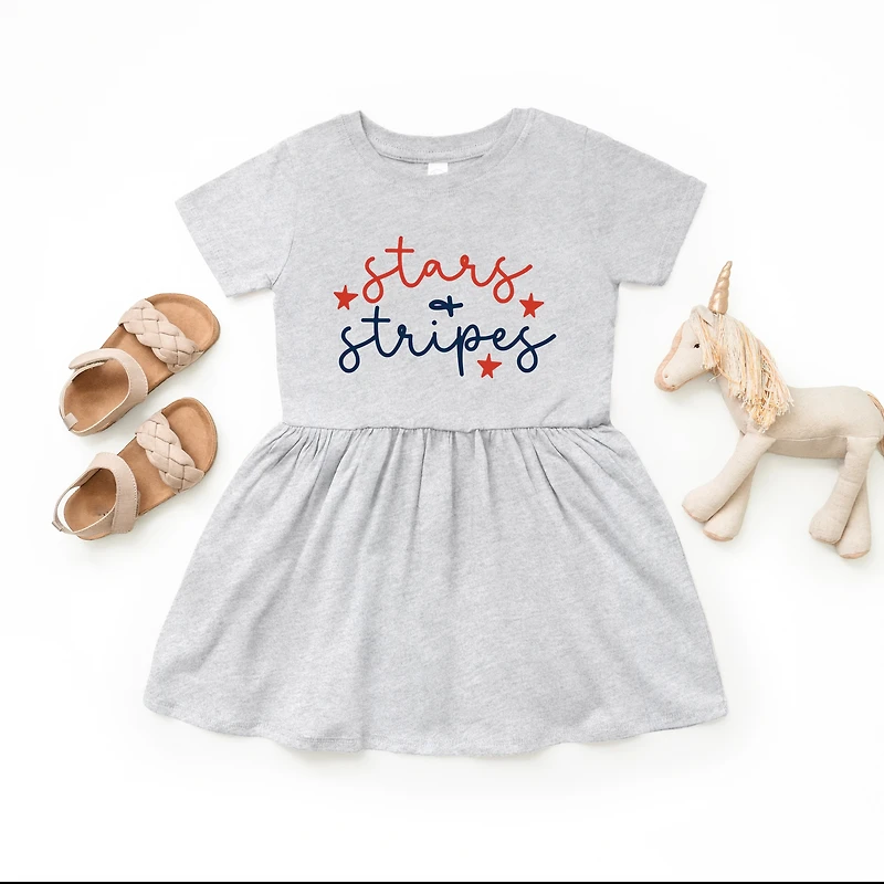 The Juniper Shop - Patriotic Stars And Stripes Cursive Toddler Graphic Dress