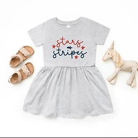 The Juniper Shop - Patriotic Stars And Stripes Cursive Toddler Graphic Dress