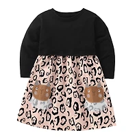 MyKids-USA Baby Girl Cat Embroidered Pattern Patchwork Design Dress