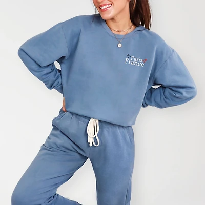 Simply Sage Market - Embroidered Paris France Stars Women's Lightweight Garment Dyed Sweatshirt