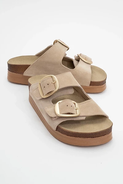 Forever & Always Womens Harbor Suede Leather Two-Strap Sandals