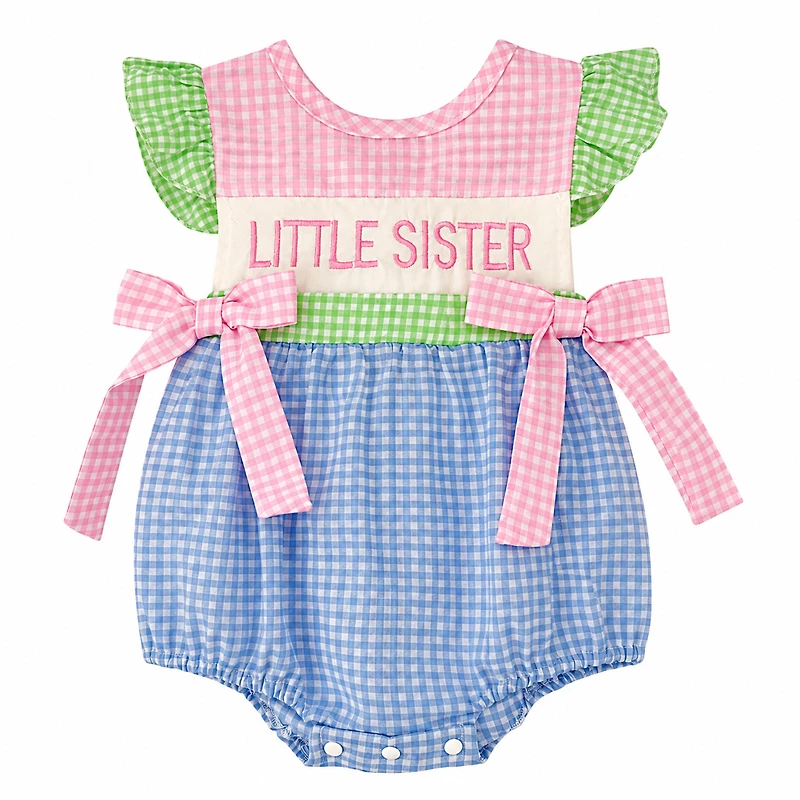 Laurenza's Baby Girls Embroidered Little Sister Gingham Romper