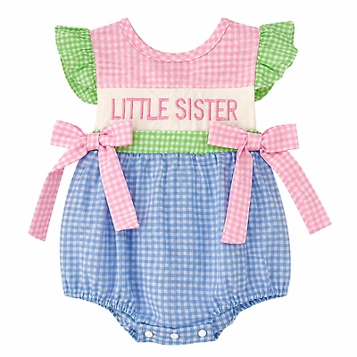 Laurenza's Baby Girls Embroidered Little Sister Gingham Romper
