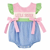 Laurenza's Baby Girls Embroidered Little Sister Gingham Romper