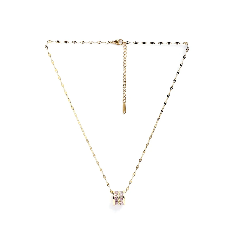 AGP PARIS Womens Diva Elegant Cylinder Inlaid Chain Pendant Necklace