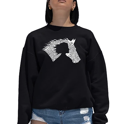 LA Pop Art Girl Horse - Women's Word Crewneck Sweatshirt