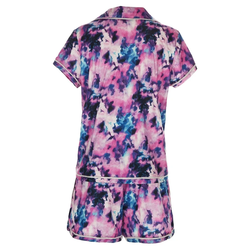 MeMoi Women's Stardust Tie Dye Notch Collar Cotton Blend Pajama Set